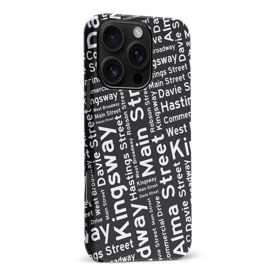 iPhone 16 Pro Max Vancouver Street Names Canadiana Phone Case - Black