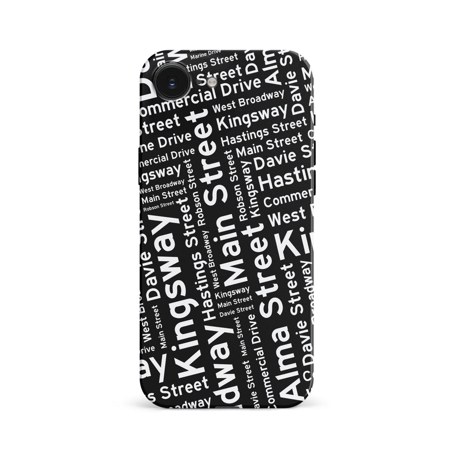 Vancouver Street Names Canadiana Phone Case - Black