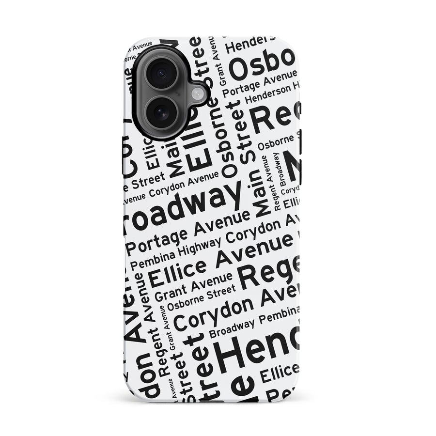 iPhone 16 Winnipeg Street Names Canadiana Phone Case - White