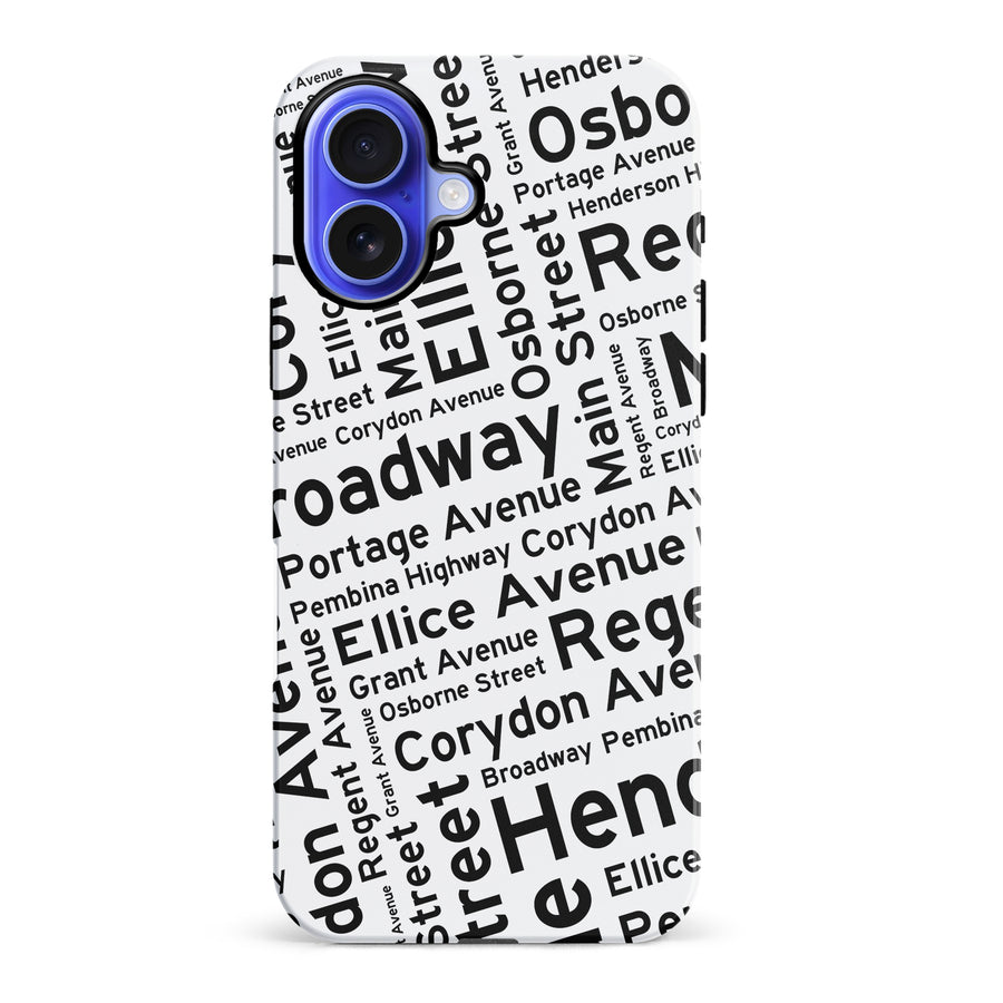 iPhone 16 Plus Winnipeg Street Names Canadiana Phone Case - White