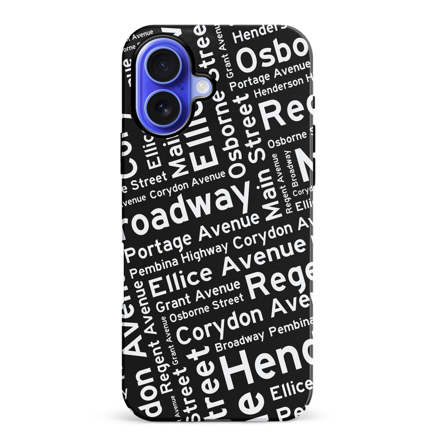 iPhone 16 Plus Winnipeg Street Names Canadiana Phone Case - Black