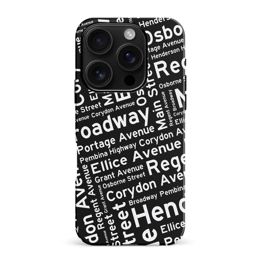 iPhone 16 Pro Max Winnipeg Street Names Canadiana Phone Case - Black