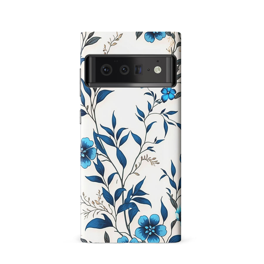 Google Pixel 6 Blue Hibiscus Phone Case in White