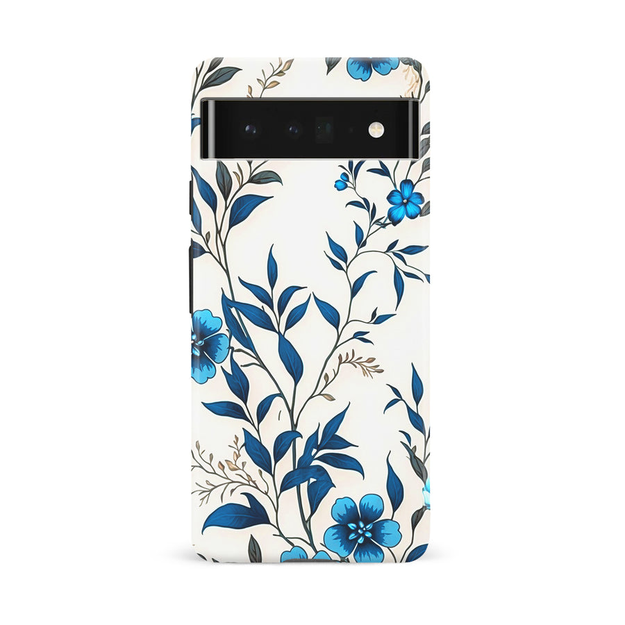 Google Pixel 6A Blue Hibiscus Phone Case in White