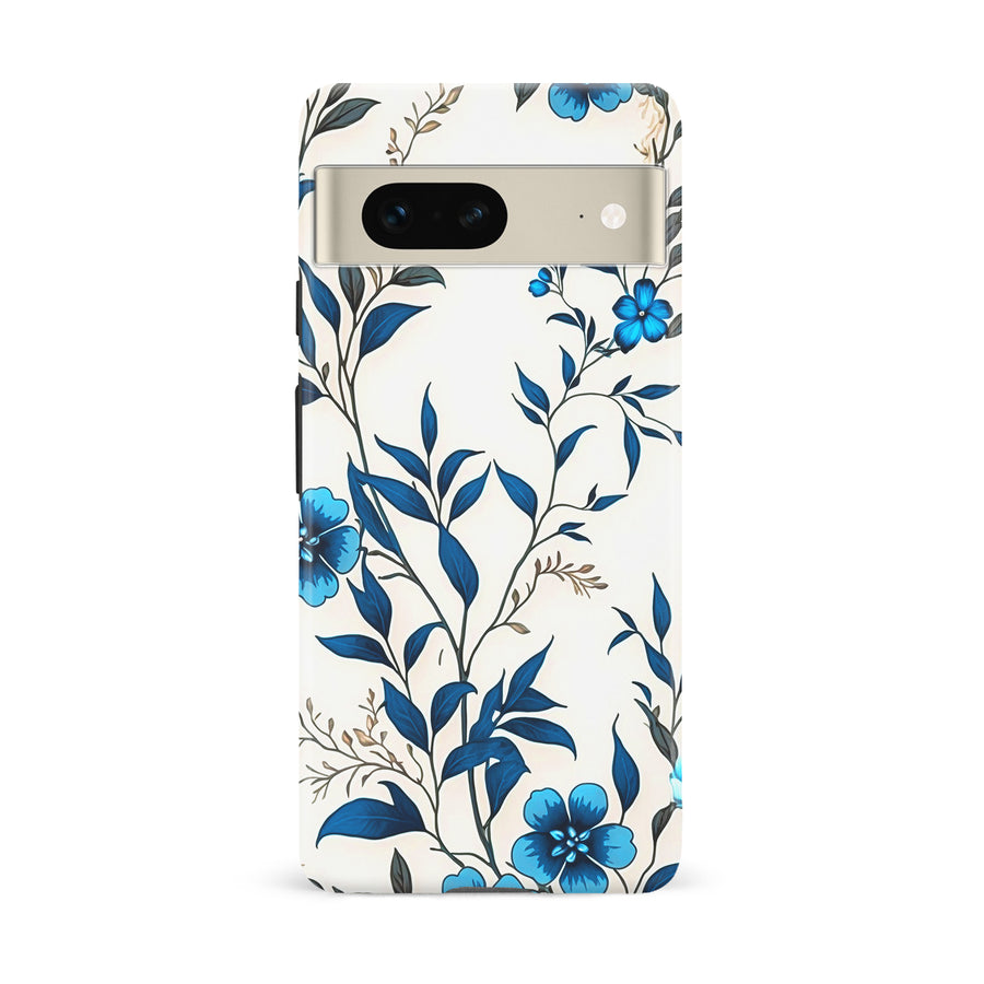Google Pixel 7 Blue Hibiscus Phone Case in White