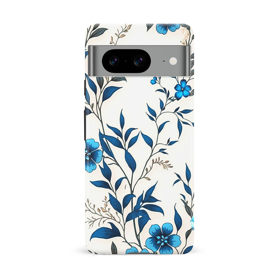 Google Pixel 8 Blue Hibiscus Phone Case in White