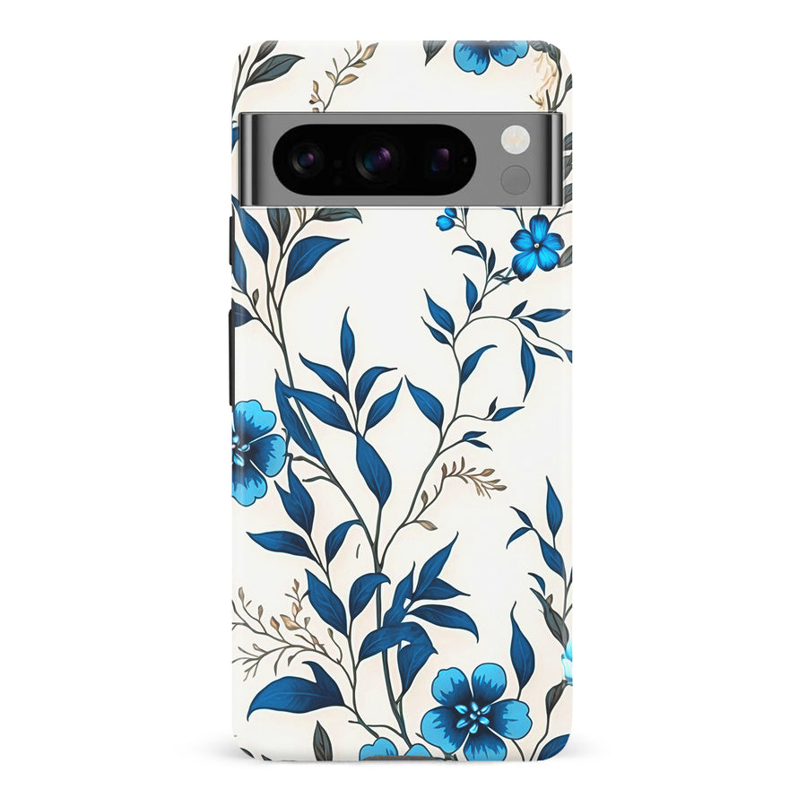 Google Pixel 8 Pro Blue Hibiscus Phone Case in White