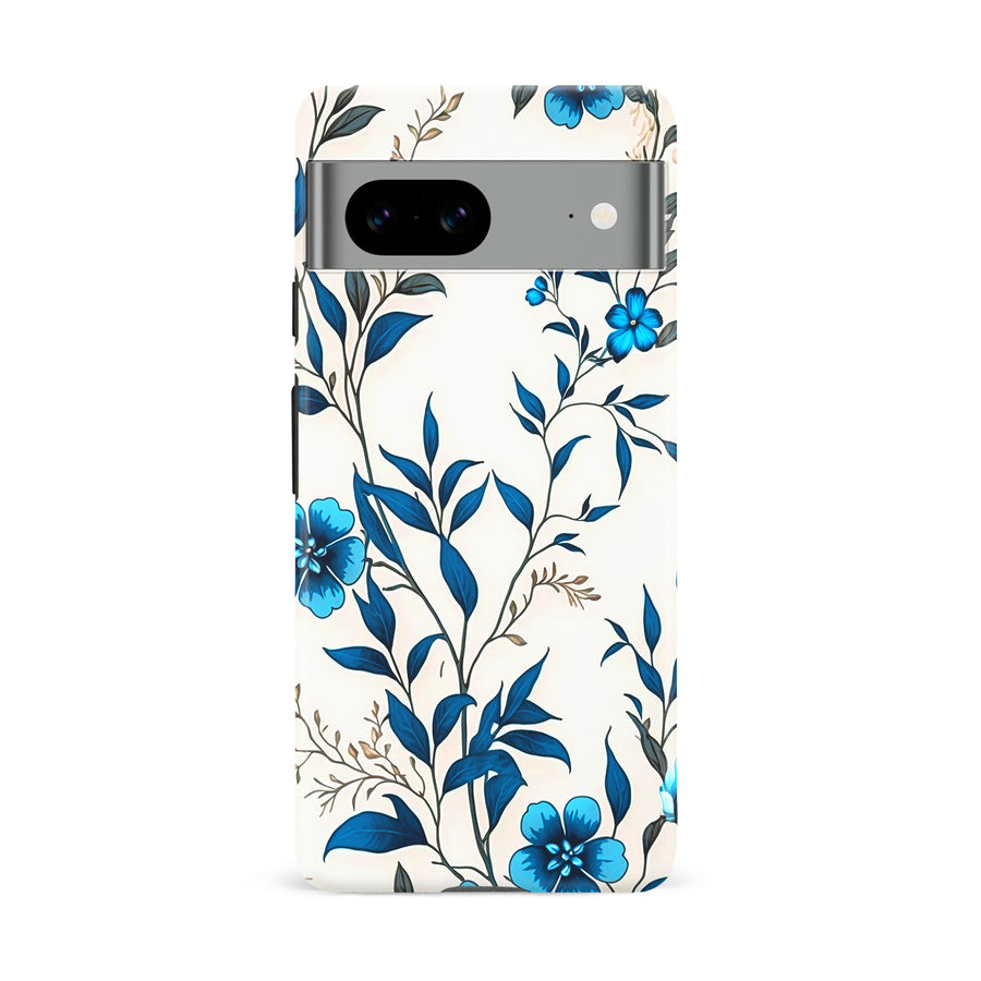 Google Pixel 8A Blue Hibiscus Phone Case in White