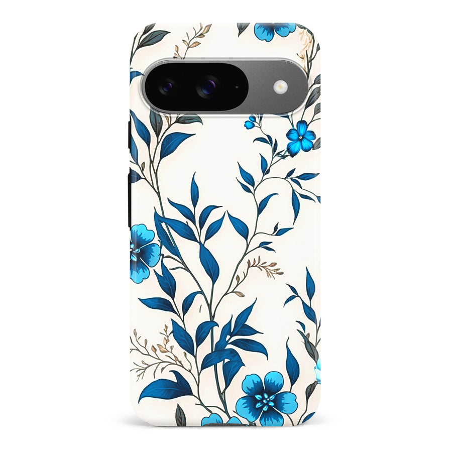 Google Pixel 9 Blue Hibiscus Phone Case in White