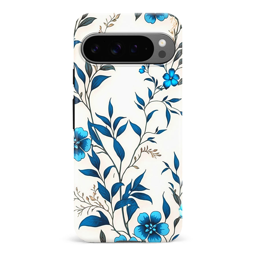 Google Pixel 9 Pro Blue Hibiscus Phone Case in White