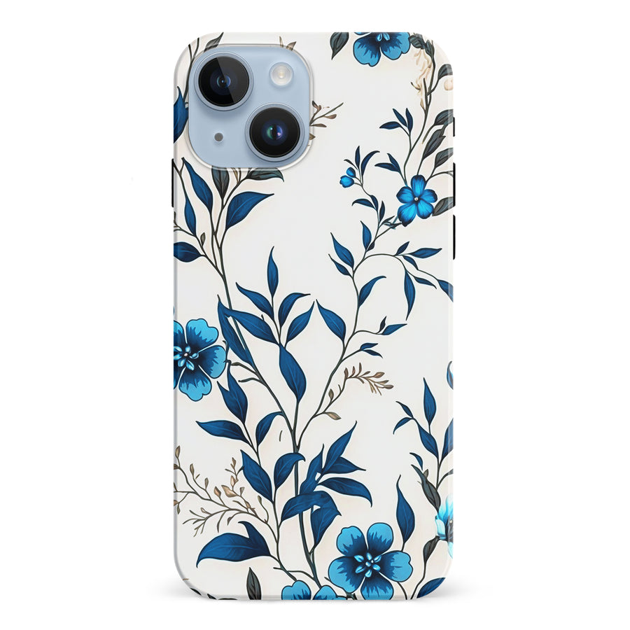 iPhone 15 Blue Hibiscus Phone Case in White