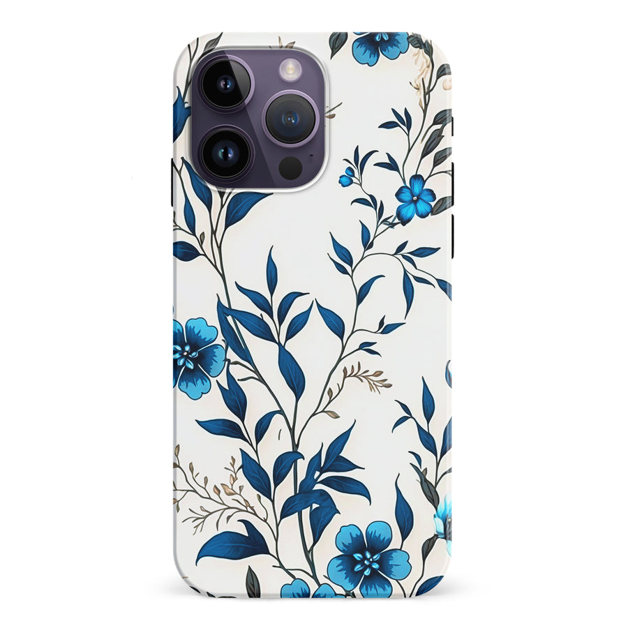 iPhone 15 Pro Blue Hibiscus Phone Case in White