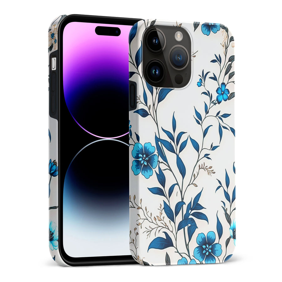 iPhone 15 Pro Max Blue Hibiscus Phone Case in White