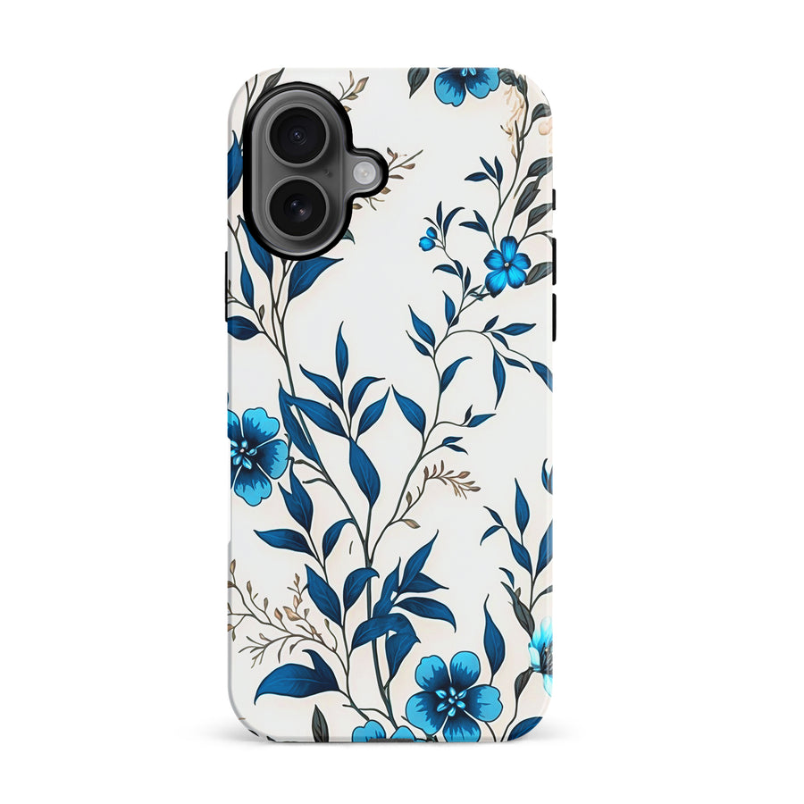 iPhone 16 Blue Hibiscus Phone Case in White