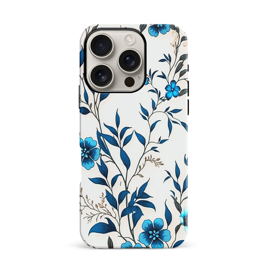 iPhone 16 Pro Blue Hibiscus Phone Case in White