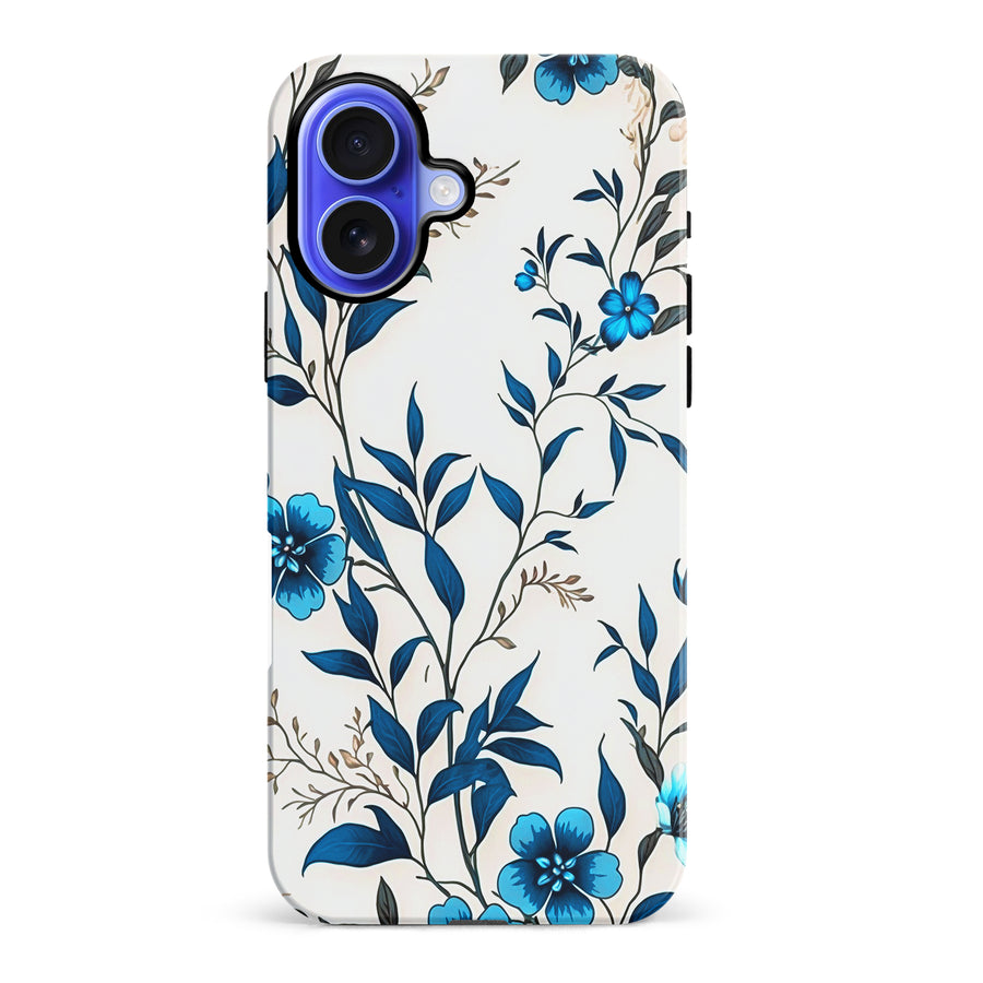 iPhone 16 Plus Blue Hibiscus Phone Case in White