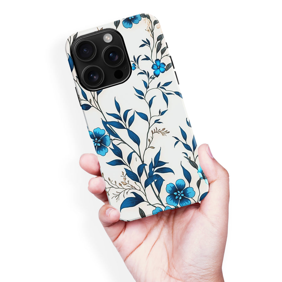 iPhone 16 Pro Max Blue Hibiscus Phone Case in White