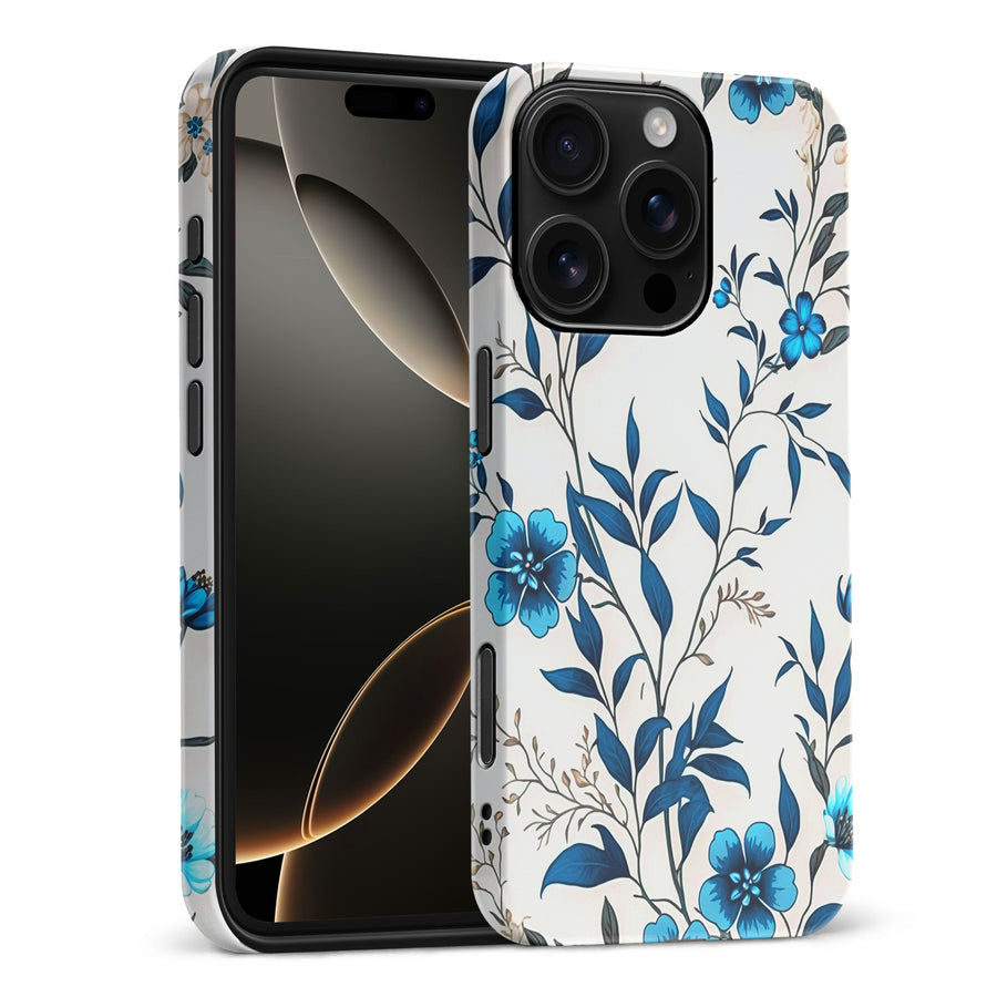 iPhone 16 Pro Max Blue Hibiscus Phone Case in White