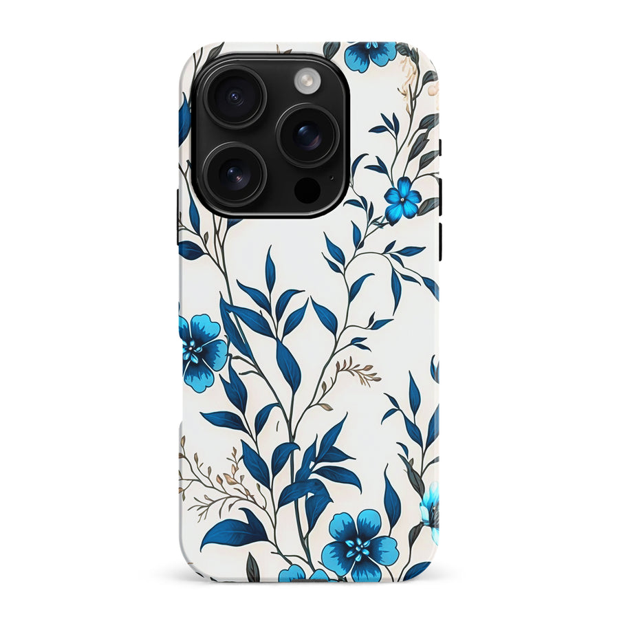 iPhone 16 Pro Max Blue Hibiscus Phone Case in White