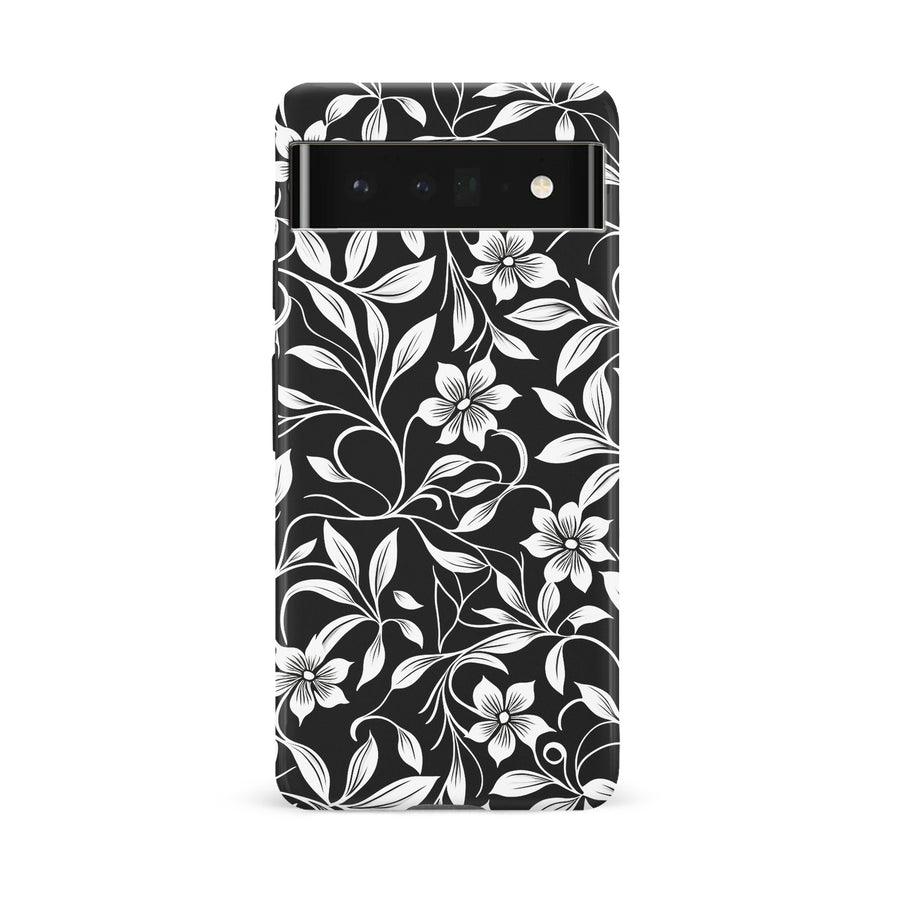 Google Pixel 6A Monochrome Floral Phone Case in Black and White