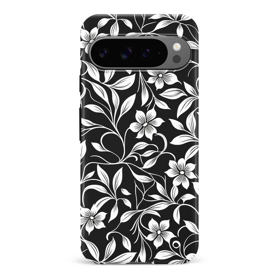 Google Pixel 9 Pro Monochrome Floral Phone Case in Black and White