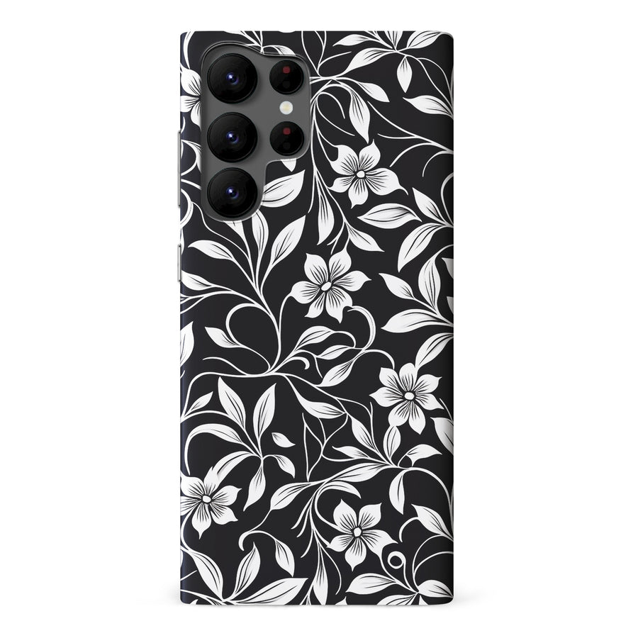 Samsung Galaxy S22 Ultra Monochrome Floral Phone Case in Black and White