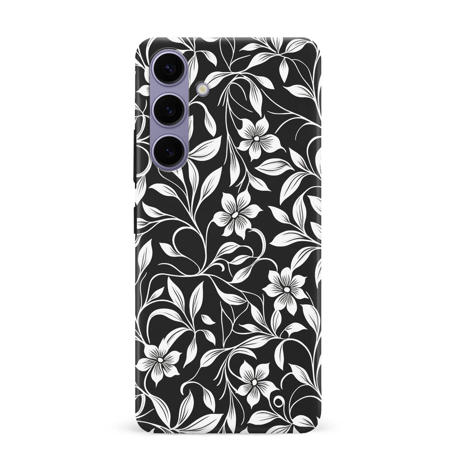 Samsung Galaxy S24 Plus Monochrome Floral Phone Case in Black and White