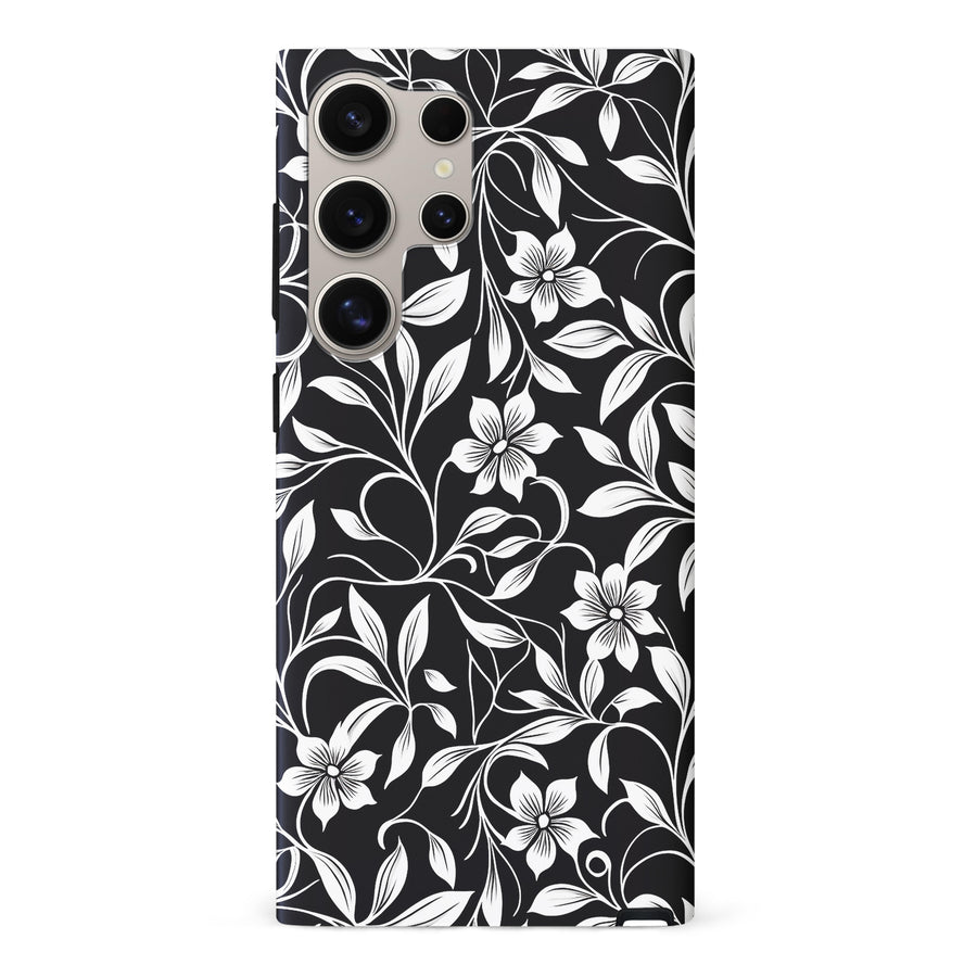 Samsung Galaxy S24 Ultra Monochrome Floral Phone Case in Black and White