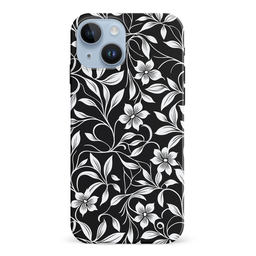iPhone 15 Monochrome Floral Phone Case in Black and White