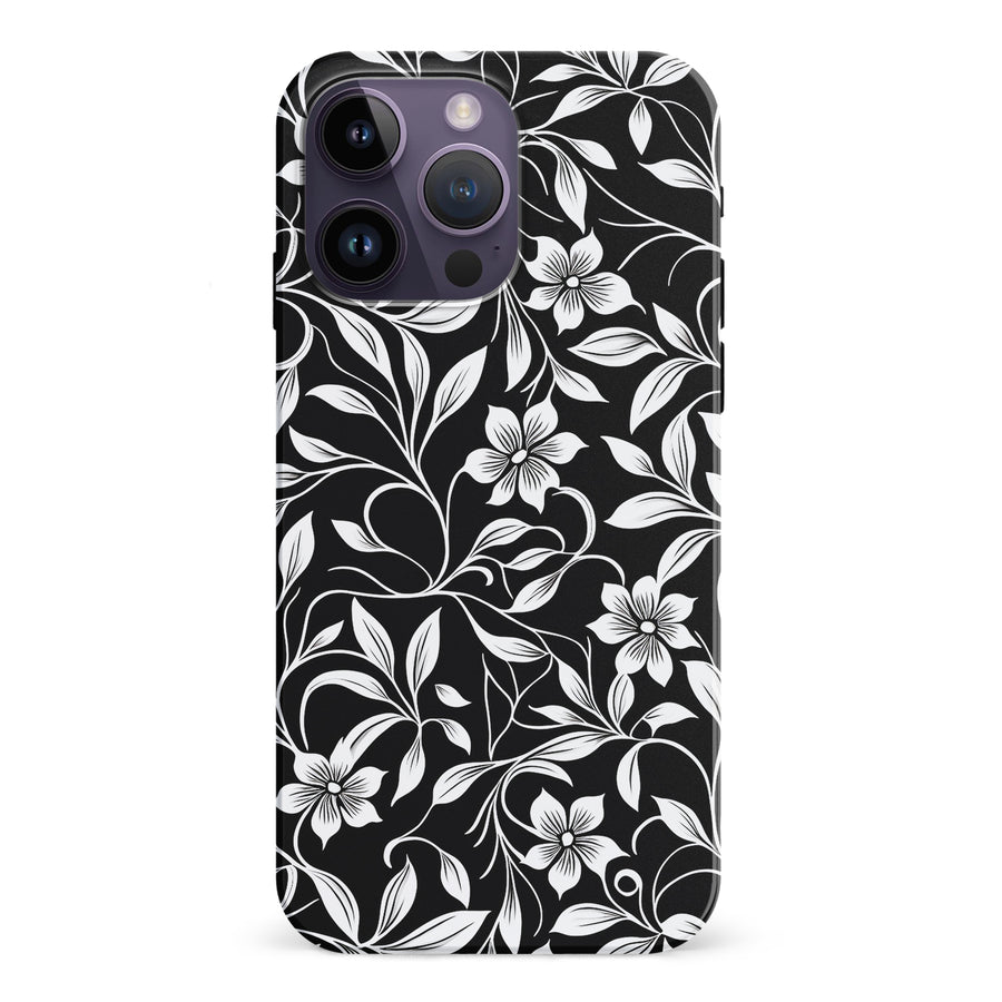 iPhone 15 Pro Monochrome Floral Phone Case in Black and White