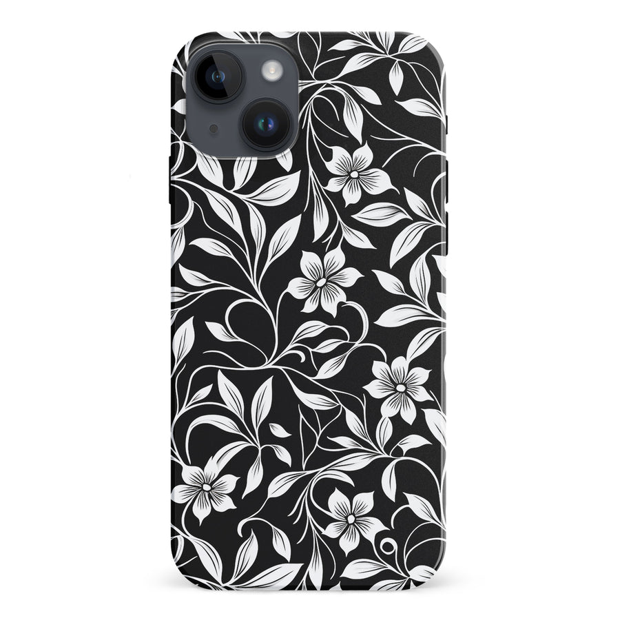 iPhone 15 Plus Monochrome Floral Phone Case in Black and White