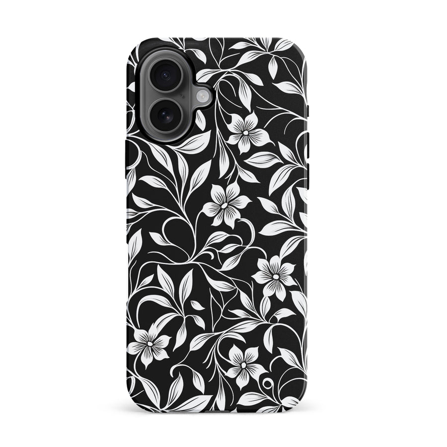 iPhone 16 Monochrome Floral Phone Case in Black and White