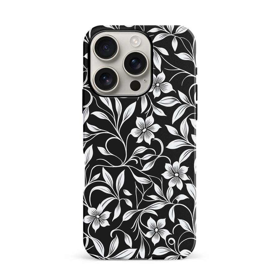 iPhone 16 Pro Monochrome Floral Phone Case in Black and White