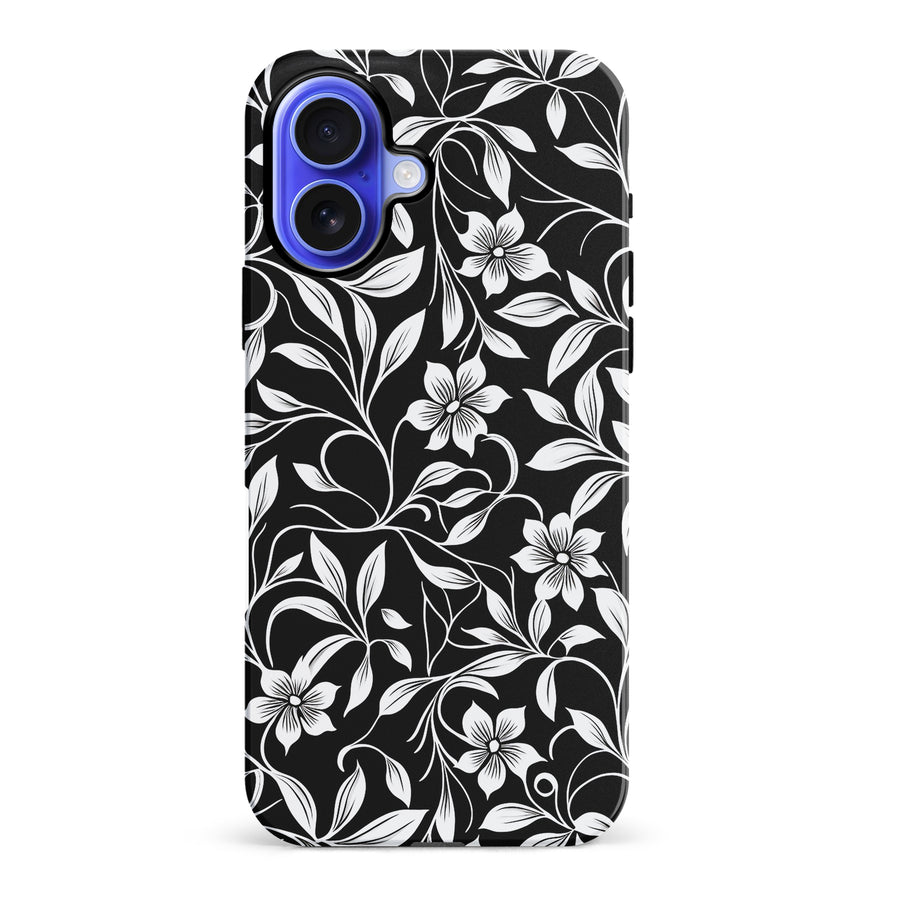 iPhone 16 Plus Monochrome Floral Phone Case in Black and White