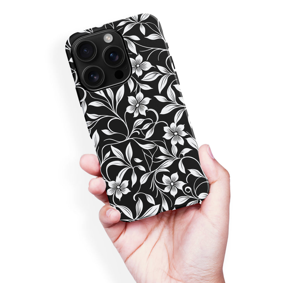 iPhone 16 Pro Max Monochrome Floral Phone Case in Black and White