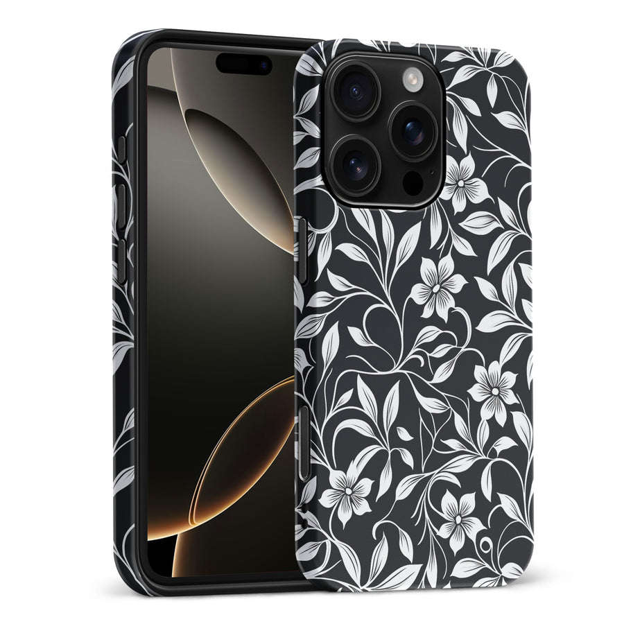 iPhone 16 Pro Max Monochrome Floral Phone Case in Black and White