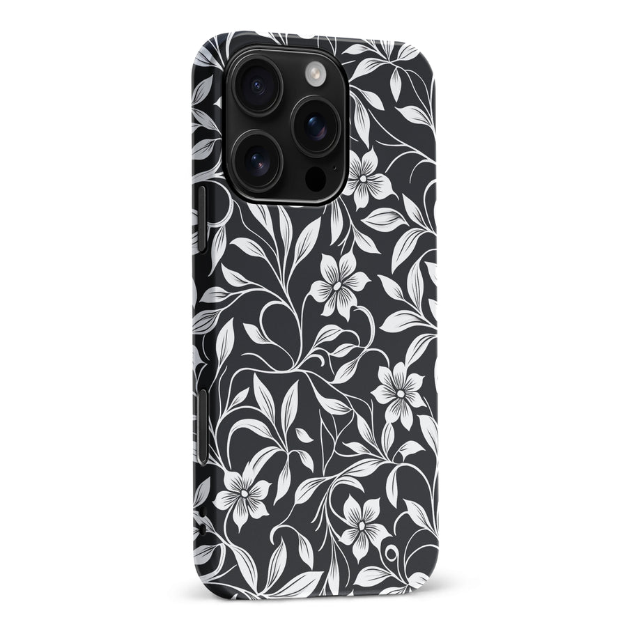 iPhone 16 Pro Max Monochrome Floral Phone Case in Black and White