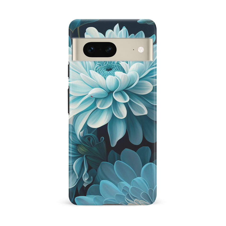 Google Pixel 7 Chrysanthemum Phone Case in Blue Green