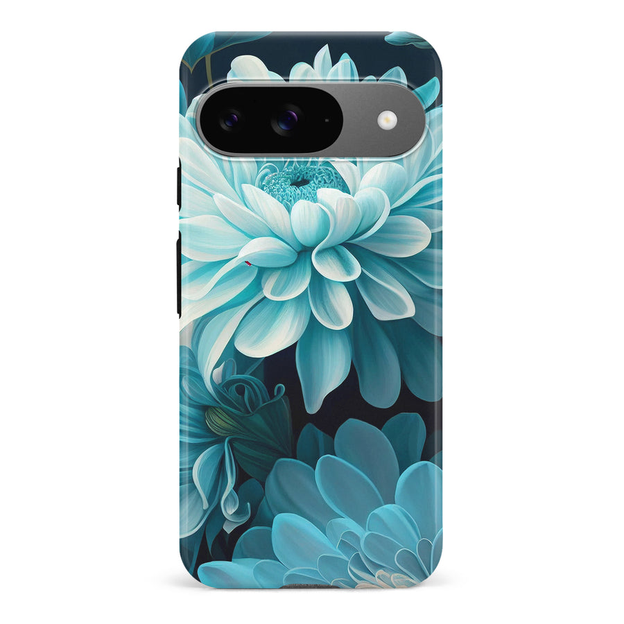 Google Pixel 9 Chrysanthemum Phone Case in Blue Green