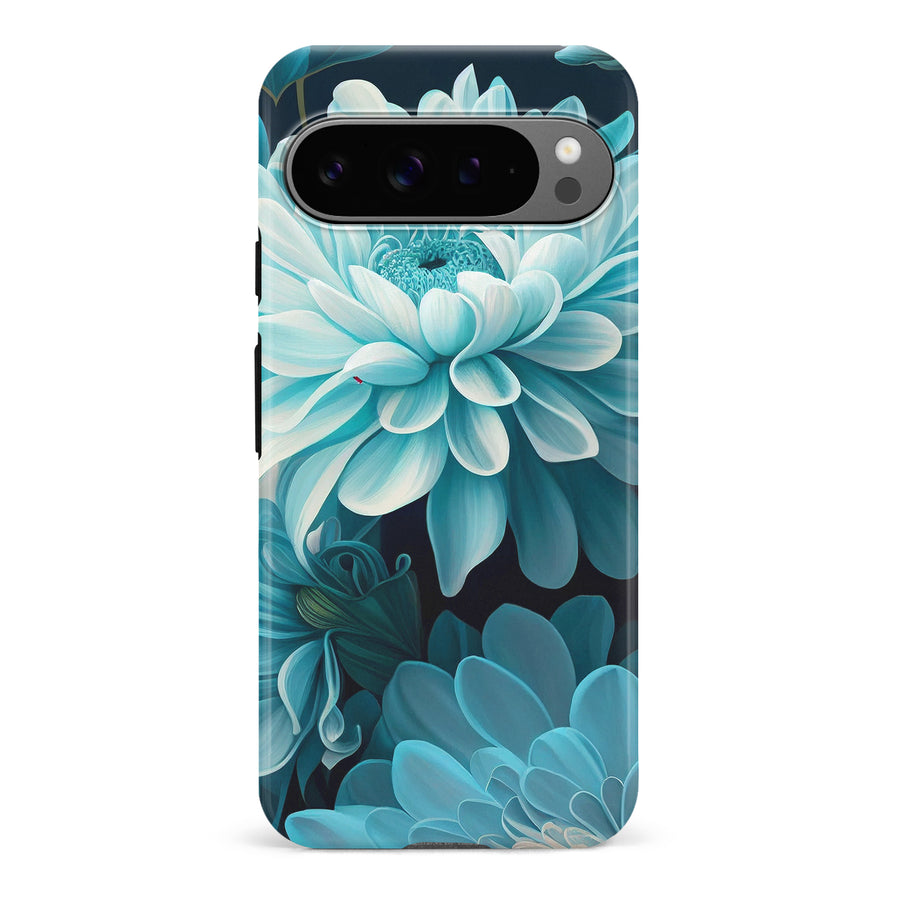 Google Pixel 9 Pro Chrysanthemum Phone Case in Blue Green