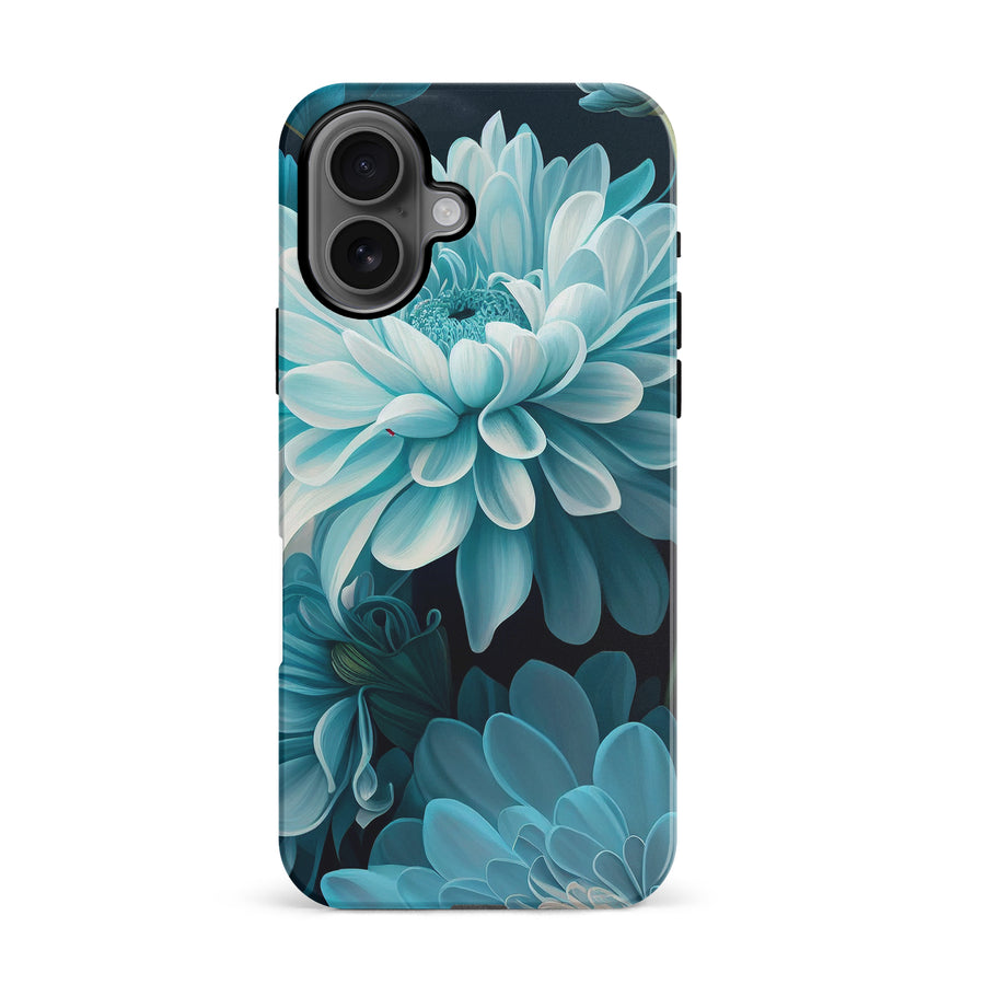 iPhone 16 Chrysanthemum Phone Case in Blue Green