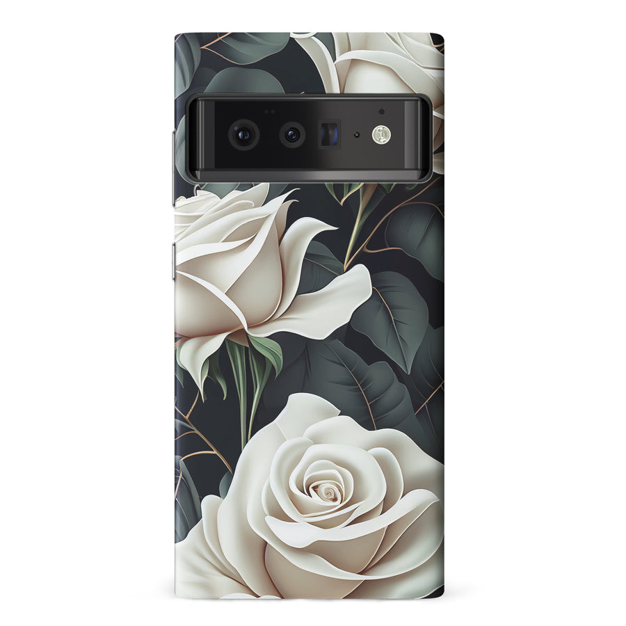 Google Pixel 6 Pro White Roses Phone Case in Green