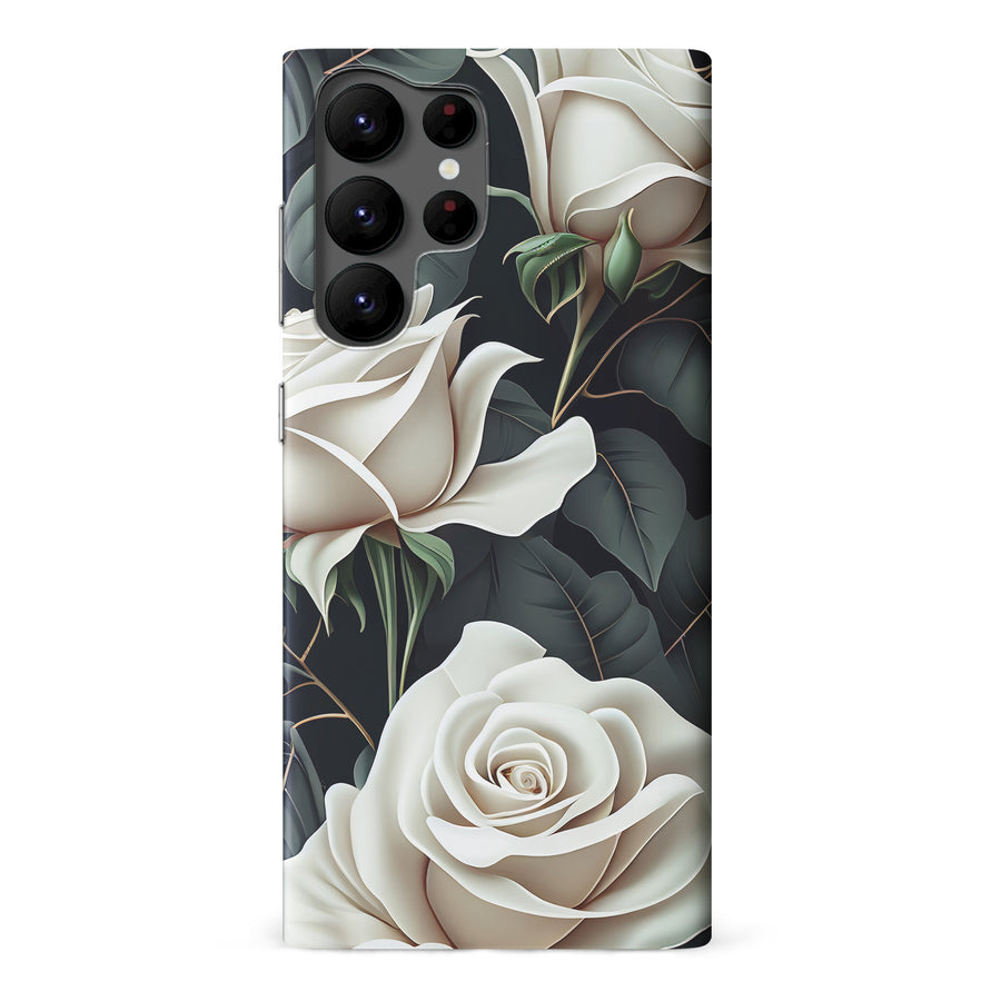 Samsung Galaxy S22 Ultra White Roses Phone Case in Green