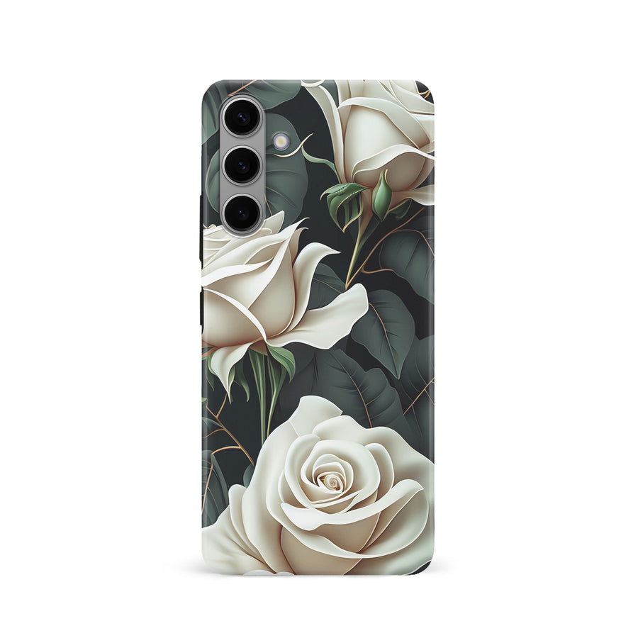 Samsung Galaxy S24 White Roses Phone Case in Green