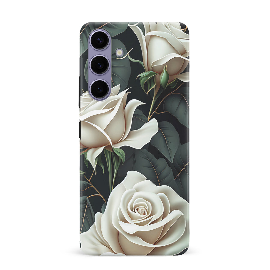 Samsung Galaxy S24 Plus White Roses Phone Case in Green