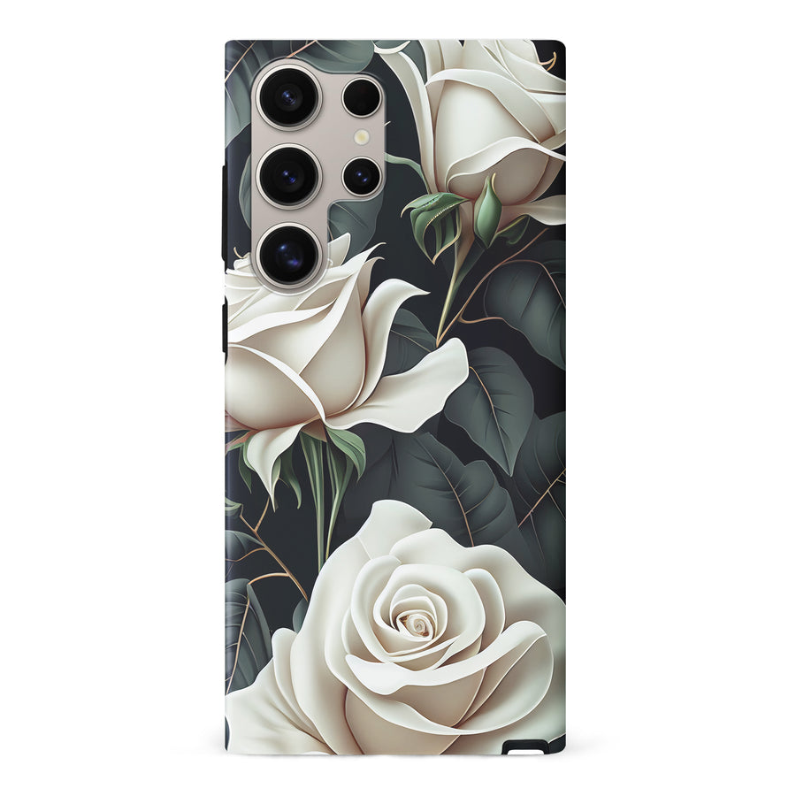 Samsung Galaxy S24 Ultra White Roses Phone Case in Green