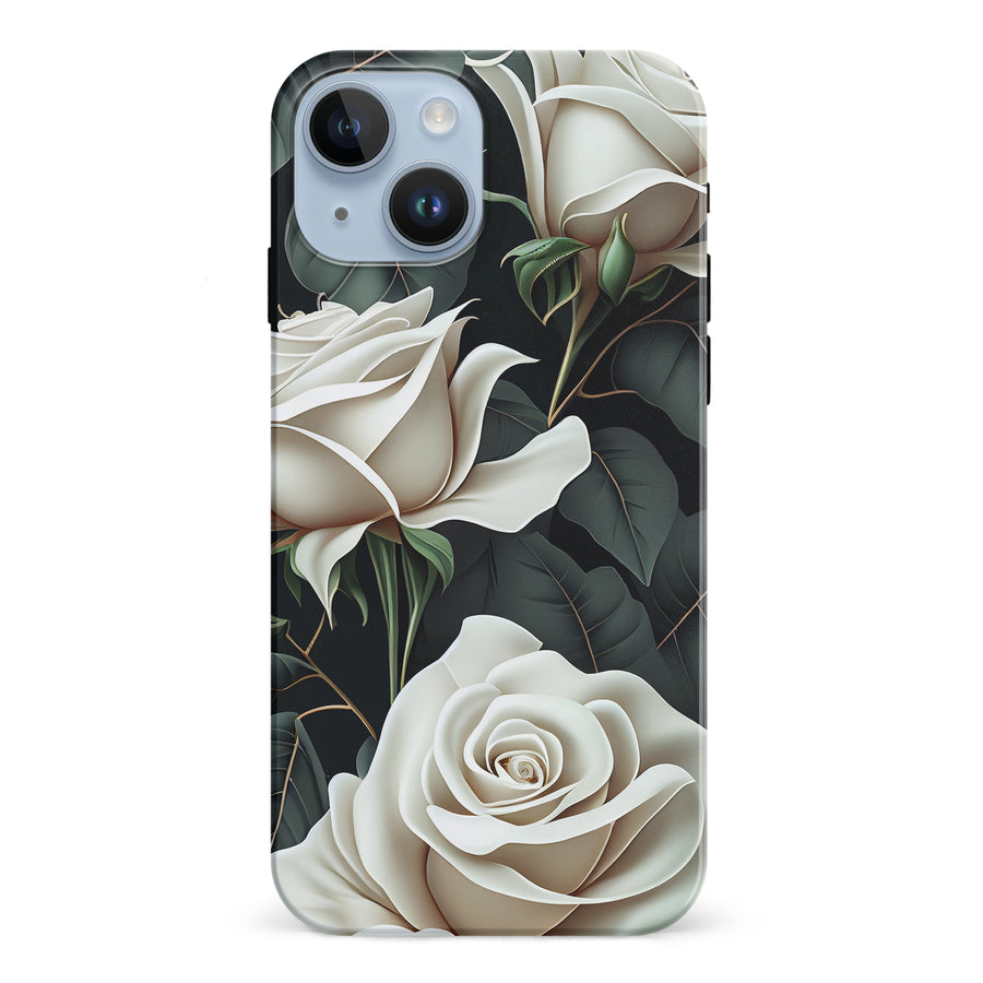 iPhone 15 White Roses Phone Case in Green