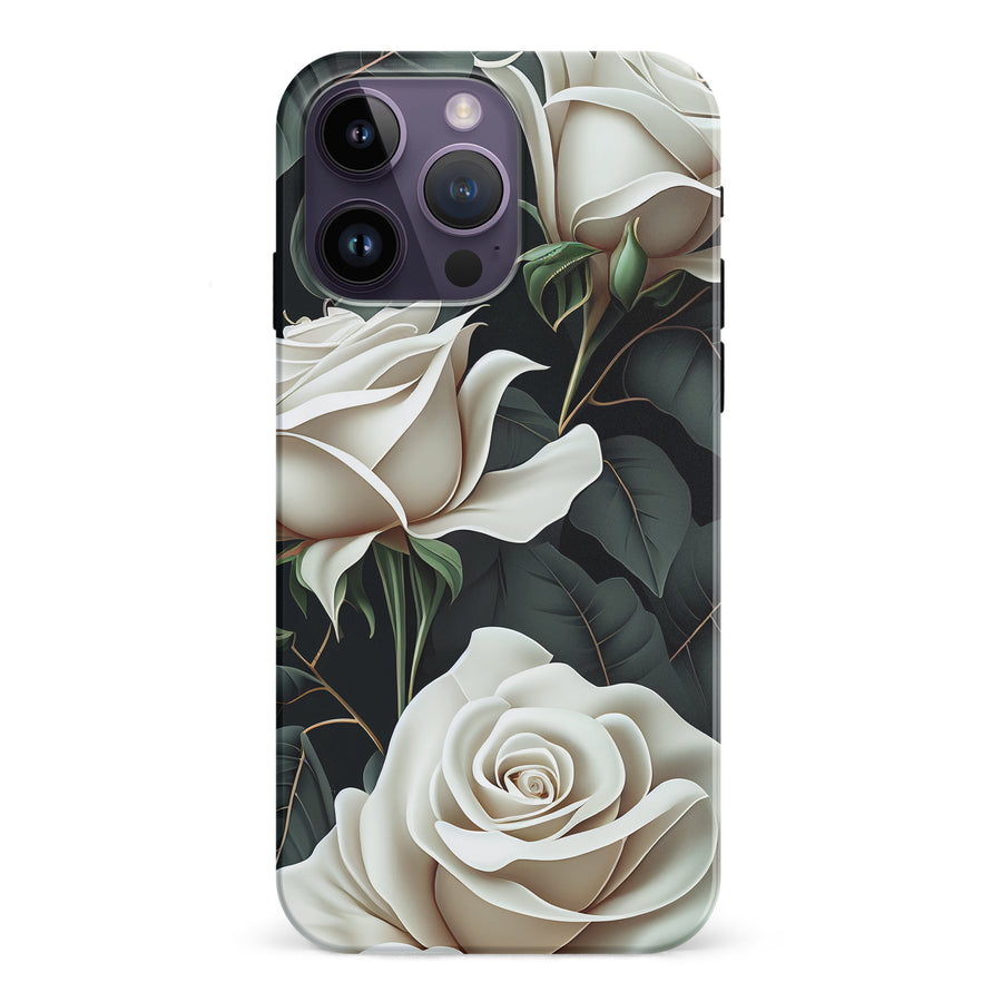 iPhone 15 Pro White Roses Phone Case in Green