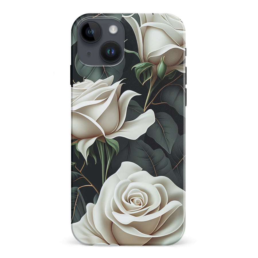 iPhone 15 Plus White Roses Phone Case in Green