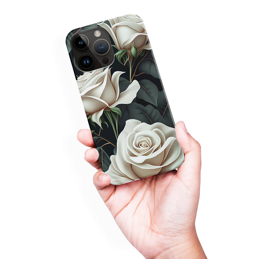 iPhone 15 Pro Max White Roses Phone Case in Green